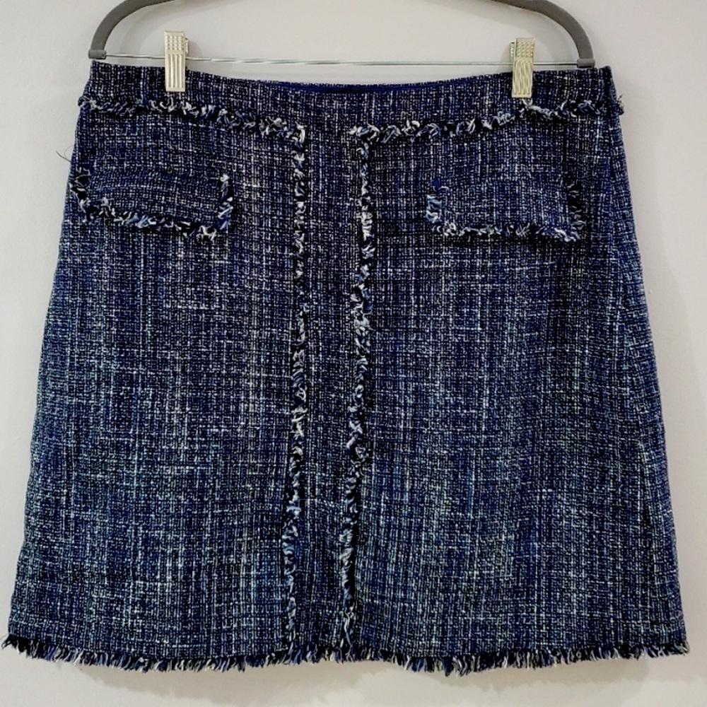 💙 Banana Republic Stylish Fringe Blue Tweed Skirt